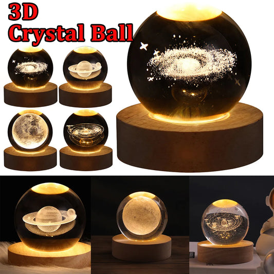 LED Night Light Galaxy Crystal Ball Table Lamp Home Decor