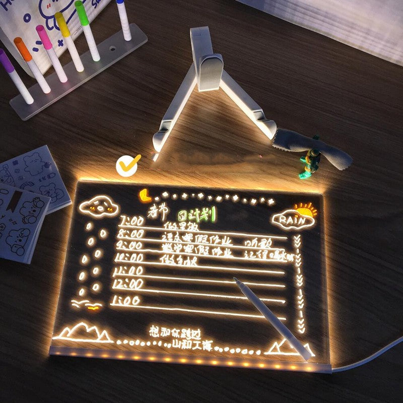 LED Night Light Creative Message Board Holiday Lamp With 7Pens USB LED Desk Lamp